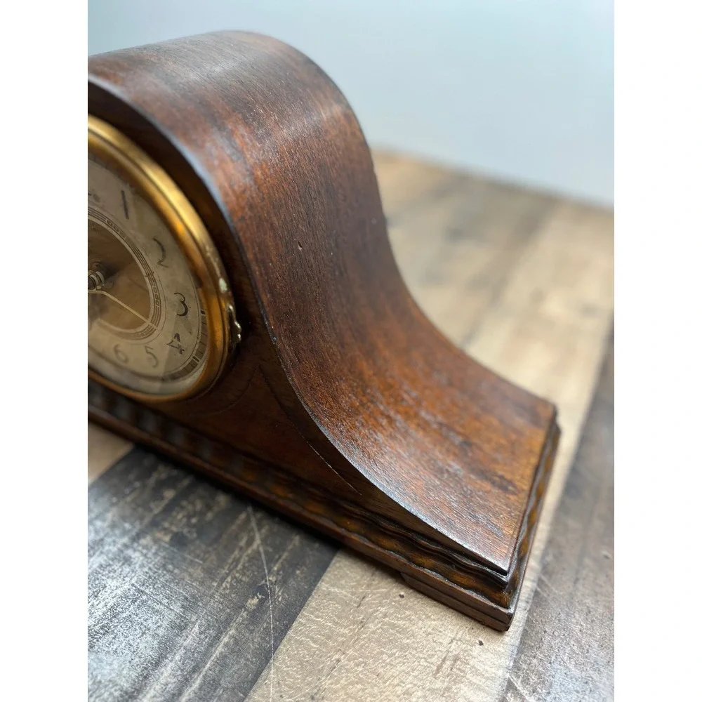 Vintage New Haven Tambour No. 8 Wood Mantel Clock Quartz Conversion Humpback